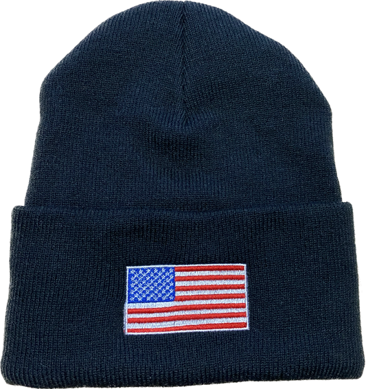 USA FLAG- Knit Beanie (Black)